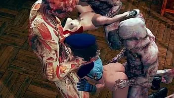 play バイオハザード セックス、ジル バレンタイン、クレア レッドフィールド ゾンビと警備員との輪姦